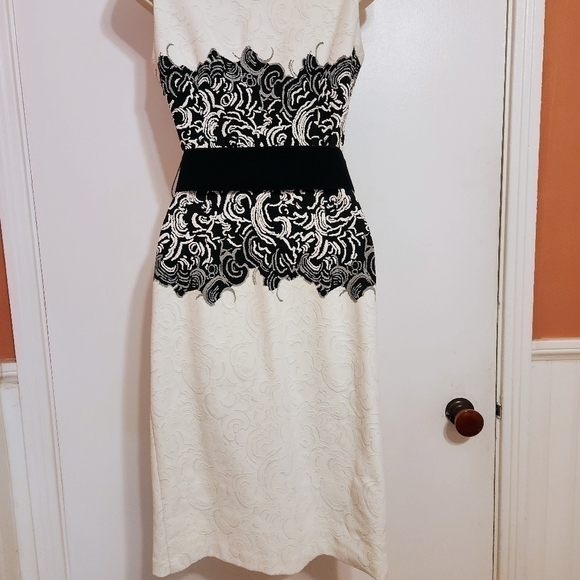 Joseph Ribkoff White and Black Pencil Cocktail Dress 2 - Picture 8 of 13
